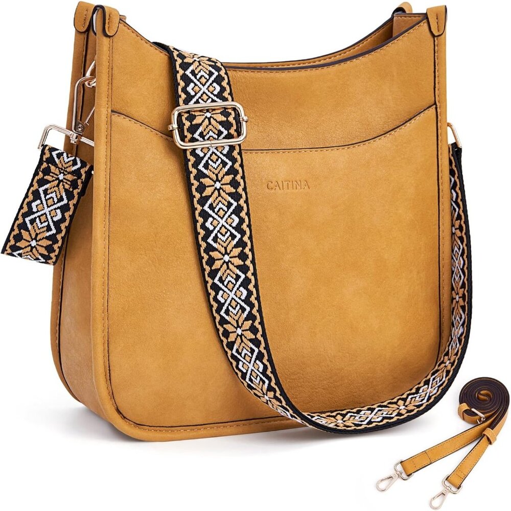 Women's Shoulder Handbags Fashion Vegan Leather Crossbody Bag Yellow